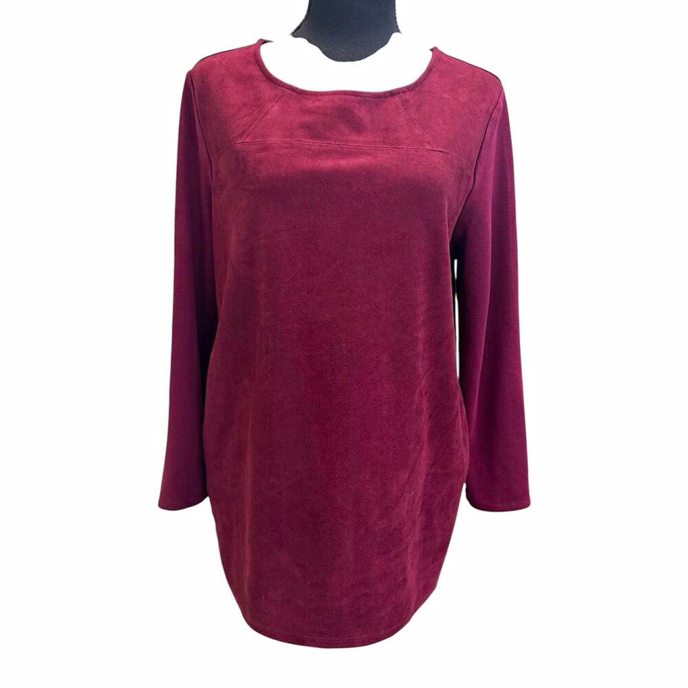 Chico’s Burgundy Knit Faux Suede Front Scoop Neck Tunic Top Long Sleeve 2P